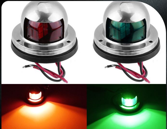 (image for) 5W Single color Red or Green 316 Stainless Steel Sailing Signal Lamp, Signal Sidelights, Running Lights for Yacht Marine fishing boat, speed boat and other boats.